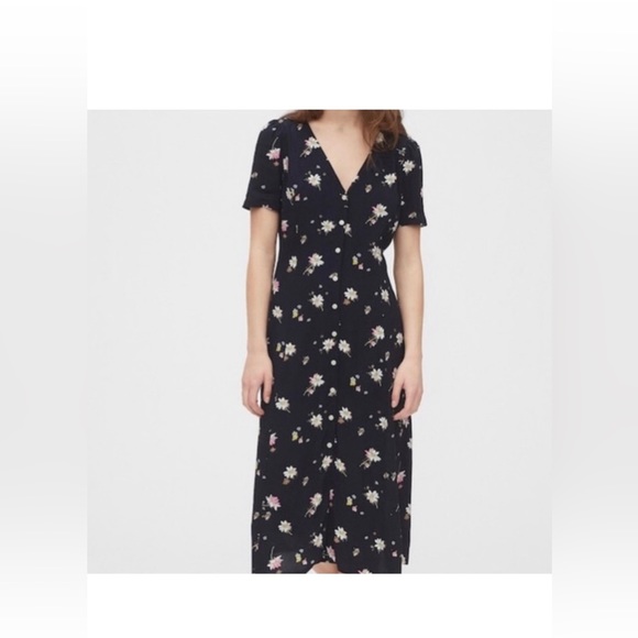 GAP floral button down midi dress in navy blue size - 00 - Picture 2 of 8